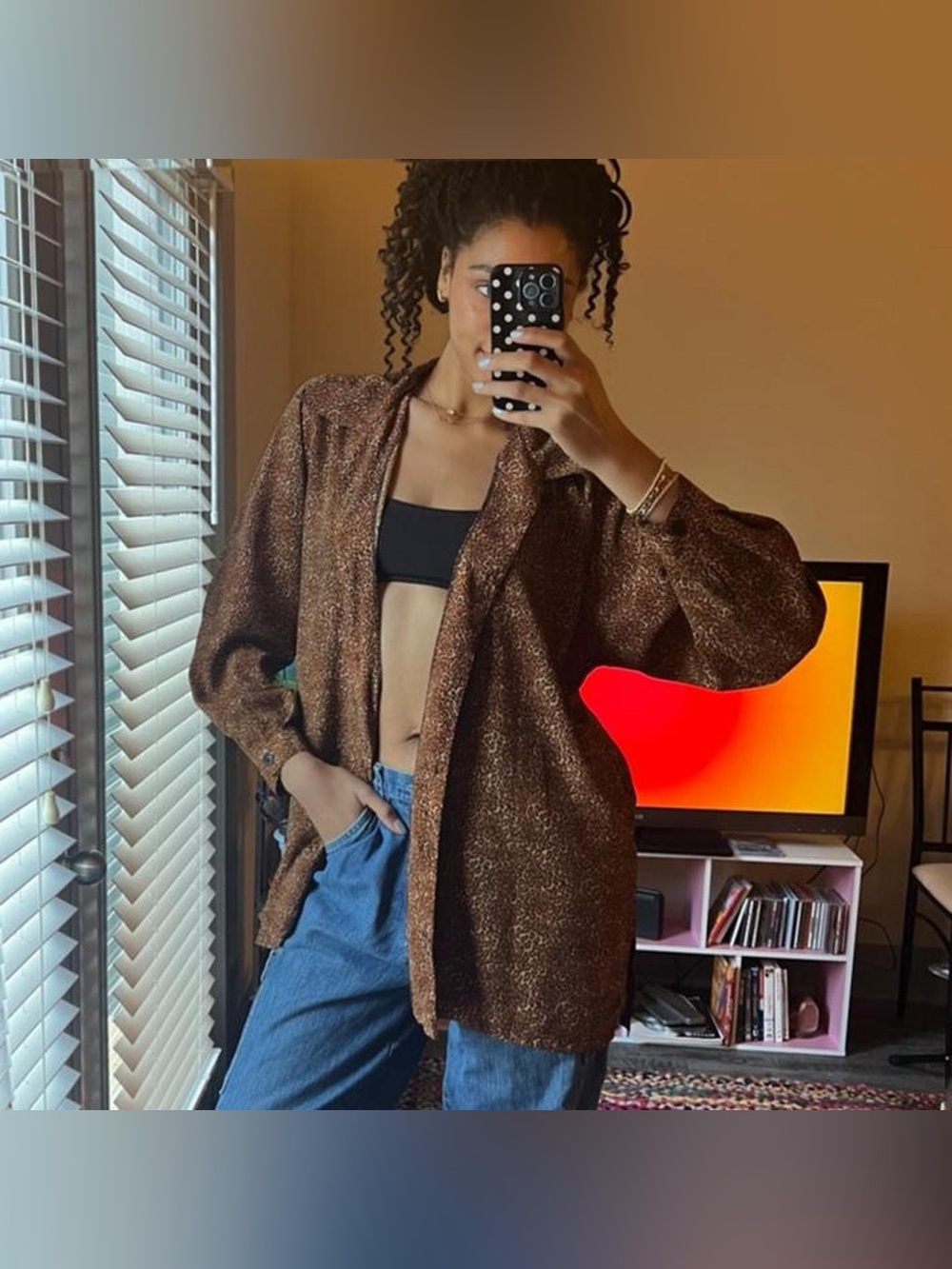 Brown leopard print blazer style button up shirt / shacket